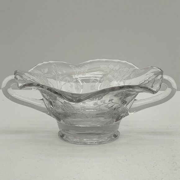 Charmaine Rose Duncan and Miller Glass Double Handled Clear Glass Floral Bowl - Picture 3 of 8